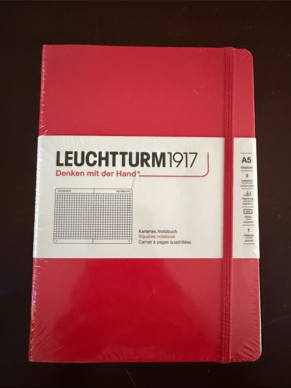 A5 Squared Notebook in Red with Elastic Closure